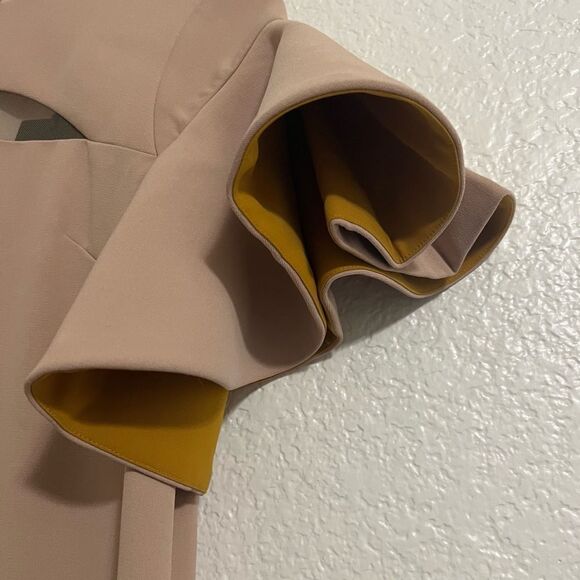 Peggy Hartanto Dress Mod Exaggerated Ruffled Sleeves Babydoll Dress Tan Size 2 - Picture 6 of 15